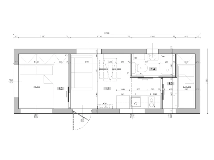 plattegrond tiny house vanea