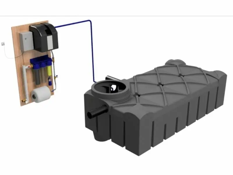 UV filterpakket met pomp voor regenwaterrecuperatie en 3000L tank voor 2 personen
